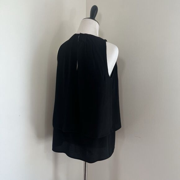 J. Crew Black Layered Sleeveless Blouse Top Women’s Size 2 Pleated Chiffon - Picture 4 of 10